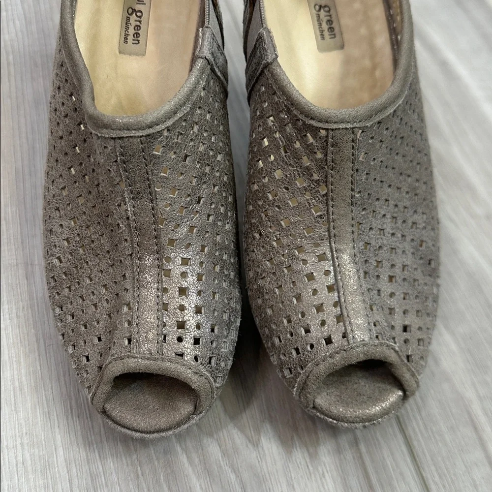 Paul Green leather perforated open toe stiletto shoes size 6.5